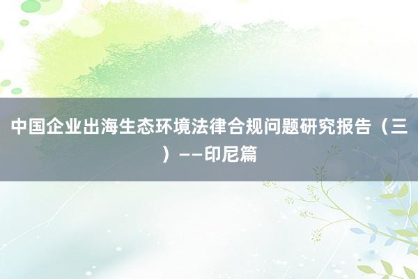 中国企业出海生态环境法律合规问题研究报告（三）——印尼篇