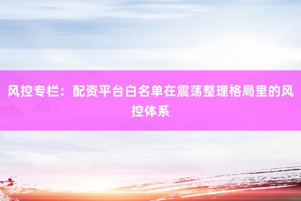 风控专栏：配资平台白名单在震荡整理格局里的风控体系