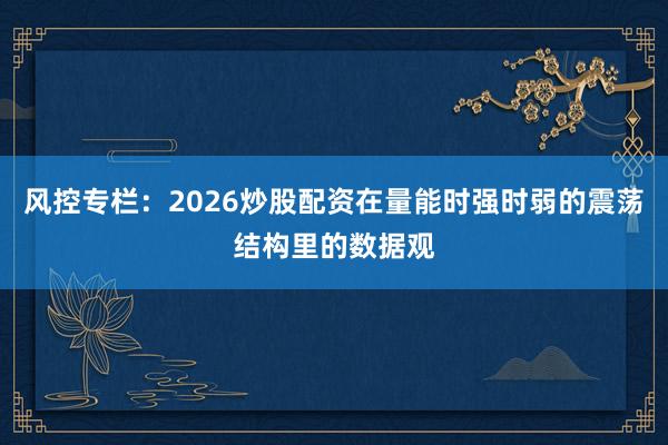 风控专栏：2026炒股配资在量能时强时弱的震荡结构里的数据观