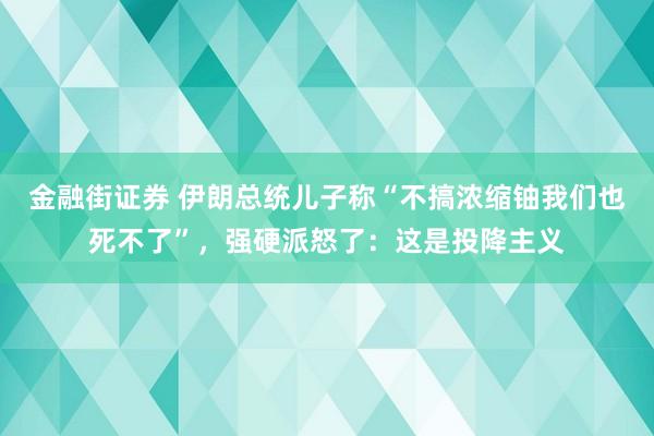 金融街证券 伊朗总统儿子称“不搞浓缩铀我们也死不了”，强硬派怒了：这是投降主义