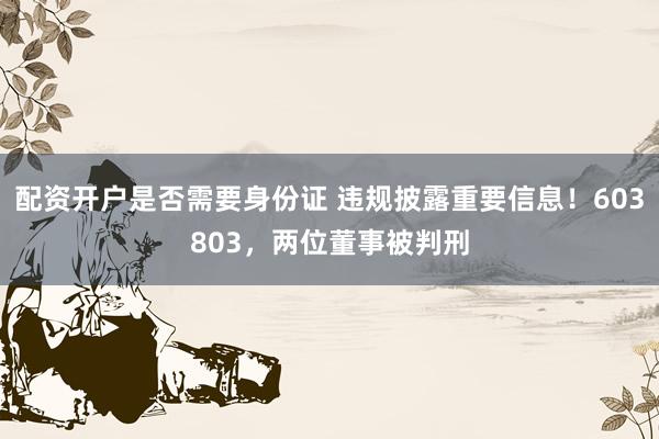 配资开户是否需要身份证 违规披露重要信息！603803，两位董事被判刑