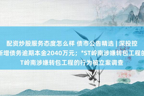 配资炒股服务态度怎么样 债市公告精选 | 深投控子公司银行借款新增债务逾期本金2040万元；*ST岭南涉嫌转包工程的行为被立案调查