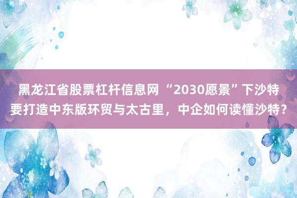 黑龙江省股票杠杆信息网 “2030愿景”下沙特要打造中东版环贸与太古里，中企如何读懂沙特？